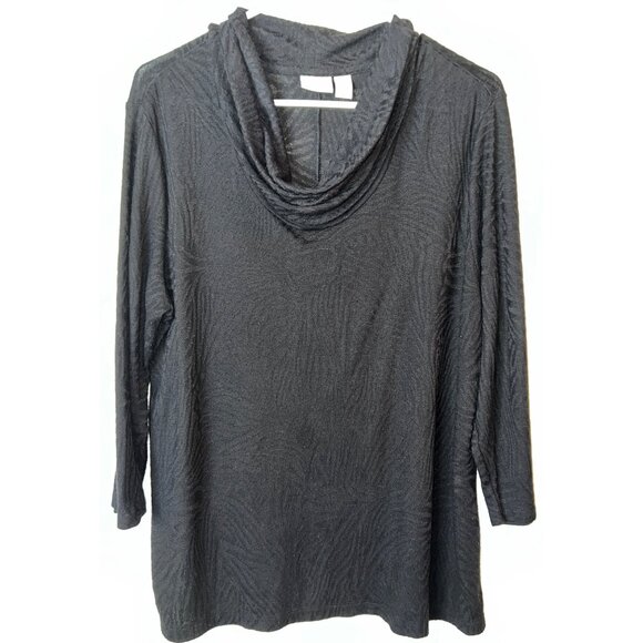 Chico's Tops - Chicos Black Textured Cowl Neck 3/4 Sleeve Top Size 3 Polyester/Rayon Womens